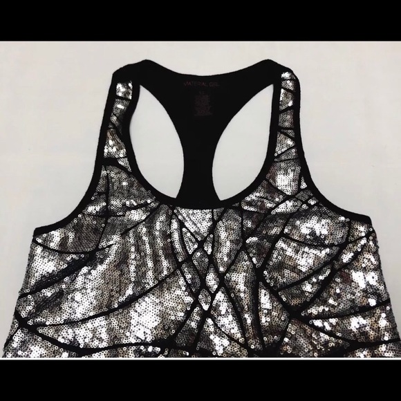 Material Girl XS Sequin Tank Top Racer Back Black - Picture 3 of 4